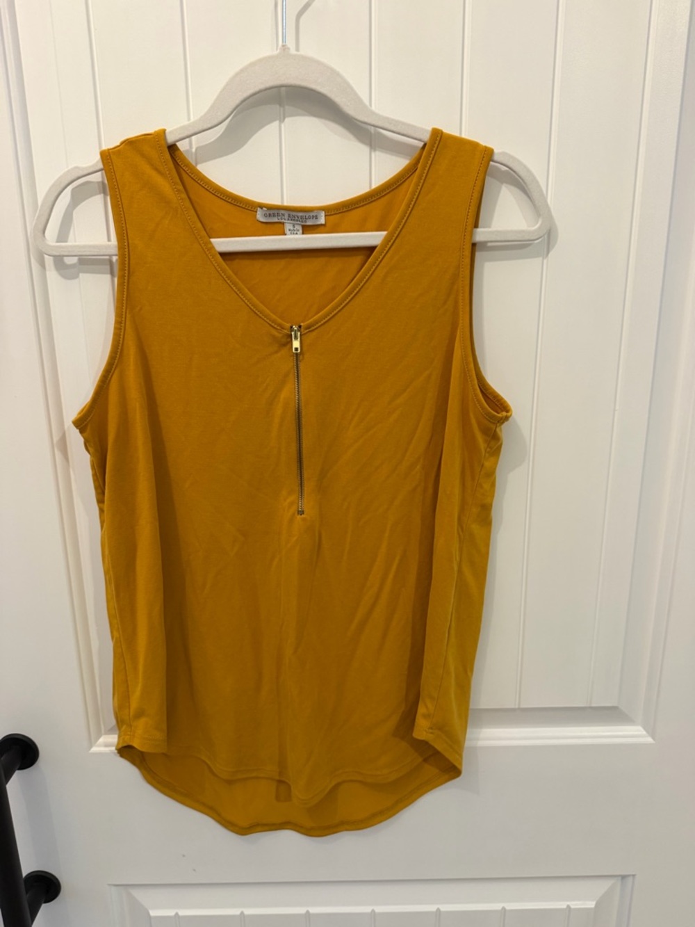 Green Envelope Mustard Yellow Zip-Front Sleeveless Tank